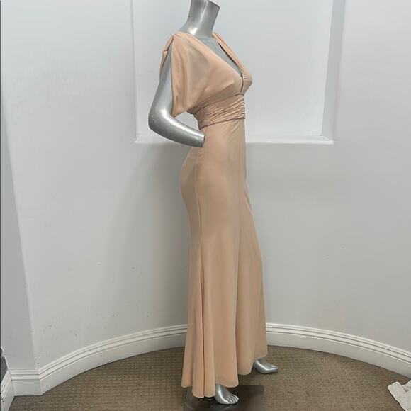 BARIANO Australia  Corine Drape Sleeve Plunged V-neck Peach Maxi Gown Size 2 - Picture 6 of 13